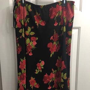Lined Silky Floral Asymmetrical Skirt